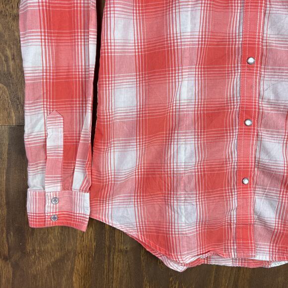 Wrangler Womens Shirt Orange White Plaid Pearl Snap Button Down Small - Picture 3 of 13
